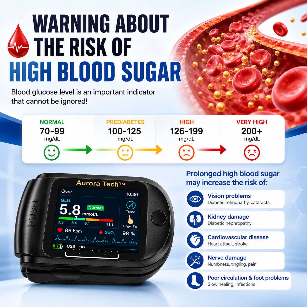 Aurora Tech™ Non-Invasive AI Blood Glucose Meter | High-Precision 99.9% Accuracy | TGA Certified